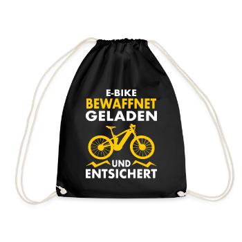 E-MTB Fahrrad E-Bike Geladen und Entsichert - Turnbeutel - Schwarz - Vorne