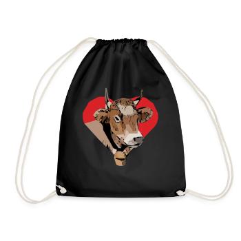 Kuh Bauer Kuhmotiv Tiergesicht Tier Motiv Aufdruck - Turnbeutel - Schwarz - Vorne