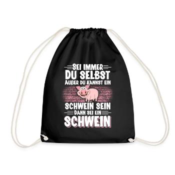 Schwein - Turnbeutel - Schwarz - Vorne