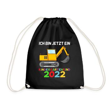 Kindergarten Kind Bagger Schule Einschulung 2022 - Turnbeutel - Schwarz - Vorne