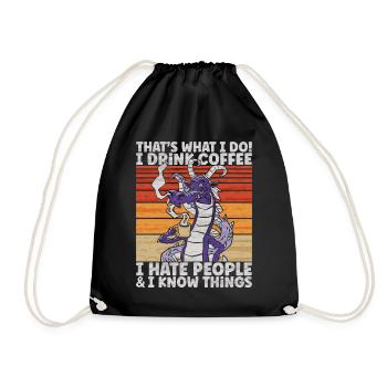 I Hate People - Dragon Coffee Illustration - Drawstring Bag - black - Front