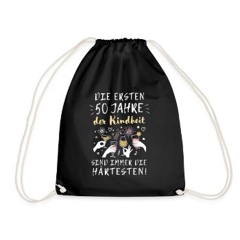 Geschenk 50 Jahre Geburtstag Kindheit Spruch - Turnbeutel - Schwarz - Vorne