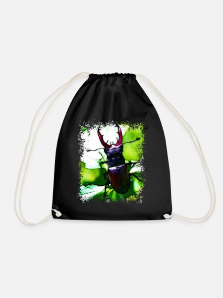 stag beetle - Drawstring Bag - black