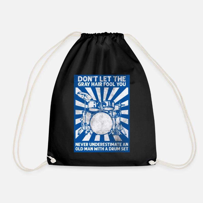 Drums Drum Sticks Drummer Grandpa - Drawstring Bag - black