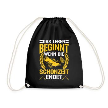 Leben Beginnt Schonzeit Endet Angler Angeln Fisch - Turnbeutel - Schwarz - Vorne