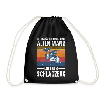 Alter Mann - Schlagzeug Schlagzeuger | Retro - Turnbeutel - Schwarz - Vorne