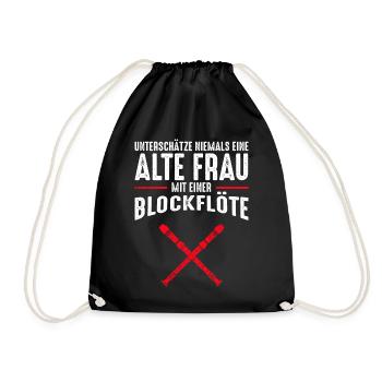 Alte Frau - Blockflöte | Retro Vintage Style - Turnbeutel - Schwarz - Vorne