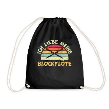 Flöte Blockflöte Retro Vintage Spruch - Turnbeutel - Schwarz - Vorne