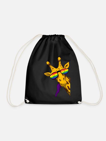 Coole Giraffe mit Regenbogen Sonnenbrille - Turnbeutel - Schwarz