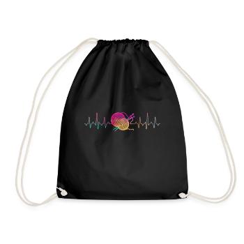Knitting Heartbeat - Drawstring Bag - black - Front