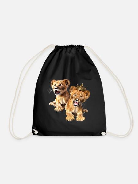 2 kleine Löwen, Löwenkinder, Löwenbabies - Turnbeutel - Schwarz