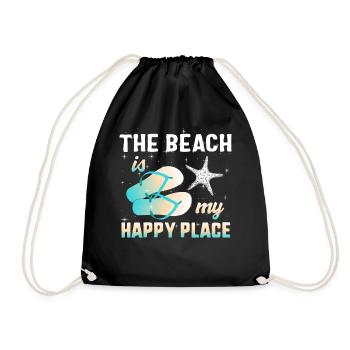The Beach Is My Happy Place T-Shirt, Beach Shirts - Turnbeutel - Schwarz - Vorne