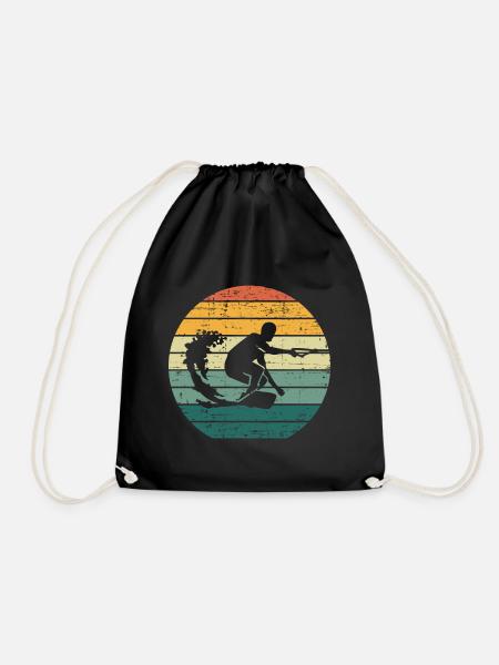 Retro Wakeboard Sunset Wakeboarder Wakeboarding - Drawstring Bag - black