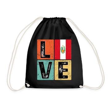 I Love Peru Flag for Peruvian Pride - Drawstring Bag - black - Front