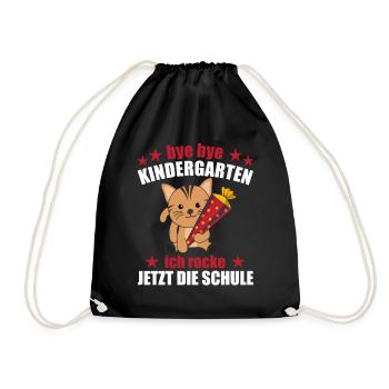Endlich Schulkind Katze Schultüte rocke die Schule - Turnbeutel - Schwarz - Vorne