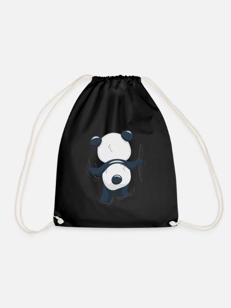 Climbing Panda Bear - Cute Panda - Drawstring Bag - black