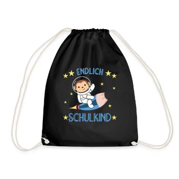 Endlich Schulkind Affe Schultüte Astronaut Rakete - Turnbeutel - Schwarz - Vorne
