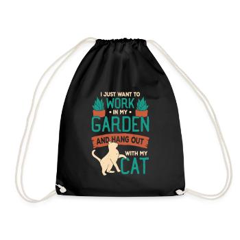 Garden Plants Gardening Cat Gardener Gift - Drawstring Bag - black - Front