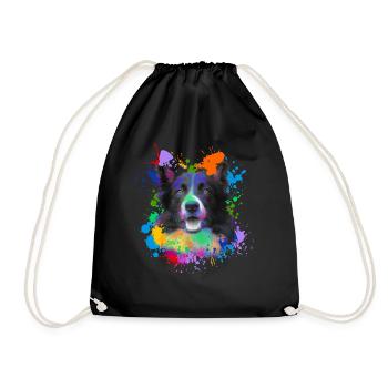 Border Collie Chien amoureux des animaux Chiens Peinture à l’eau - Sac de sport léger - noir - Devant