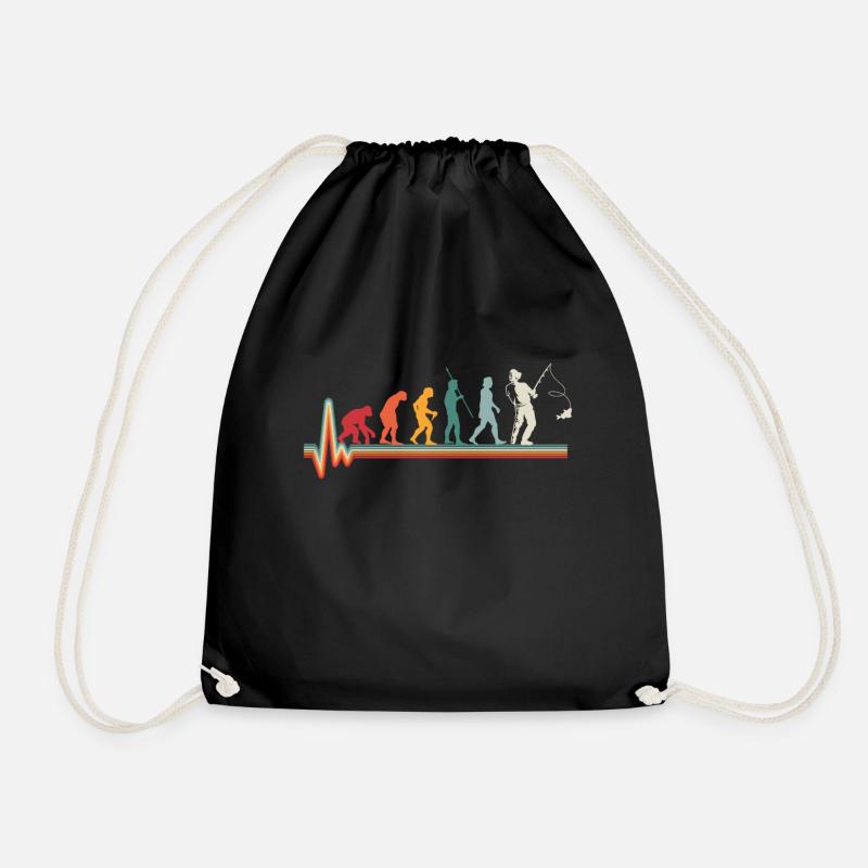 Evolution Angler Herzschlag Retro Geschenk - Turnbeutel - Schwarz