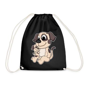Dog Family - Dog with Baby - Dog with Child - Drawstring Bag - black - Front