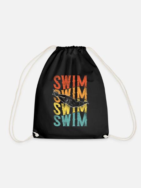 Swimming Swimmer Swim Retro - Drawstring Bag - black