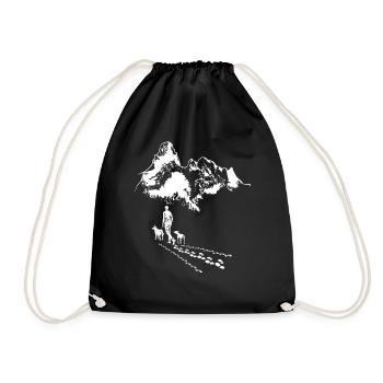 Mountains Dog Hiking Walking For Dog Owner - Drawstring Bag - black - Front
