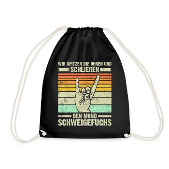 Lehrer Schweigefuchs Schule Geschenk - Turnbeutel - Schwarz - Vorne