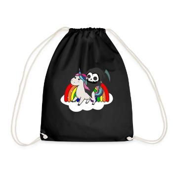 Death riding unicorn funny unicorns Rainbow - Drawstring Bag - black - Front