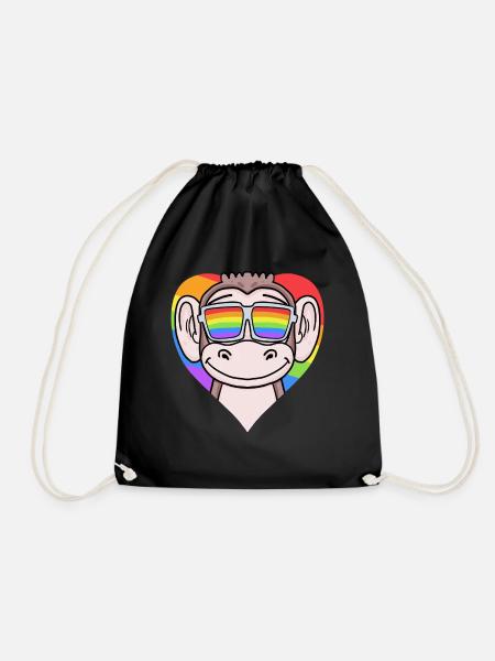 LGBT Herz mit Affe Regenbogen - Turnbeutel - Schwarz