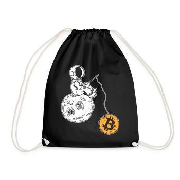 Astronaut Fishing Moon Bitcoin Crypto currency - Drawstring Bag - black - Front