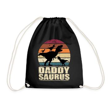 Daddysaurus Dinosaur Papa of Three Kids Dino - Drawstring Bag - black - Front