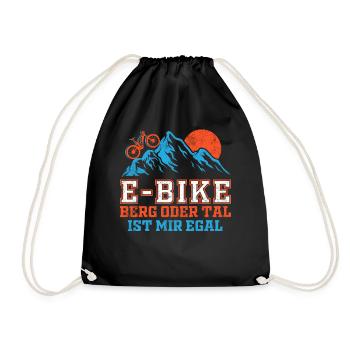 E Bike E-Bike Berg oder Tal ist mir egal - Turnbeutel - Schwarz - Vorne