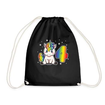 Unicorn 4 Birthday 4 Years Rainbow Girl - Drawstring Bag - black - Front