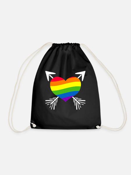Rainbow Heart Arrow - Drawstring Bag - black