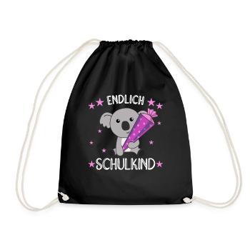 Endlich Schulkind Koala Schultüte Einschulung - Turnbeutel - Schwarz - Vorne
