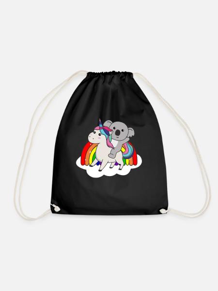 Koala Unicorn Rainbow Animals Koalas Unicorns - Drawstring Bag - black