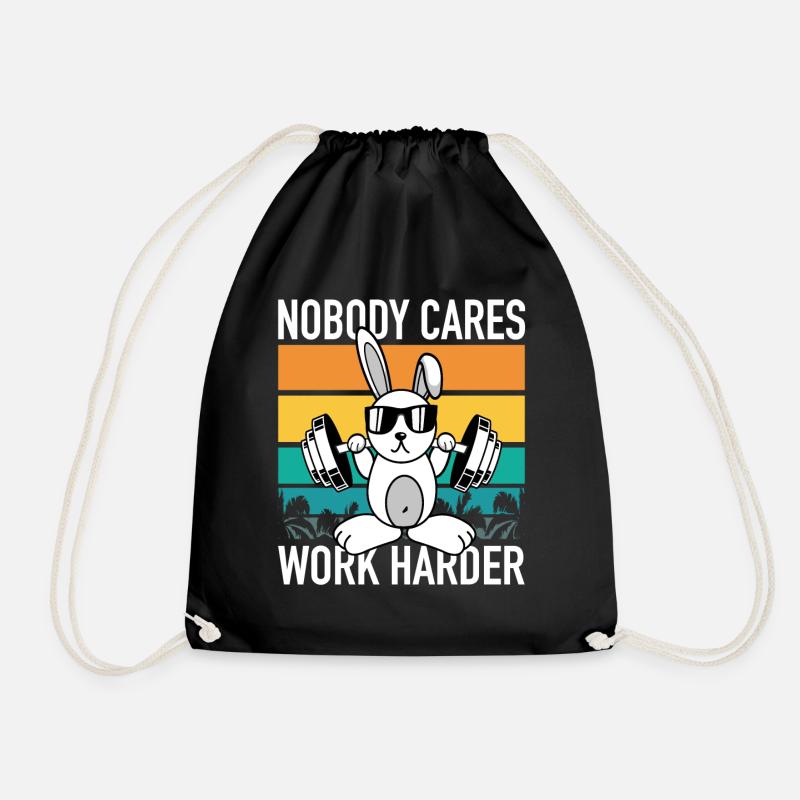 Fitness Hase - Nobody Cares Work Harder Motivation - Turnbeutel - Schwarz