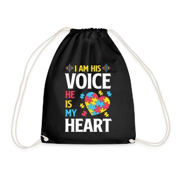 I Am His Voice Autism Awareness Yellow Ribbon - Drawstring Bag - black - Front