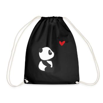 Panda With Heart - Funny Panda Bear Panda Costume - Drawstring Bag - black - Front