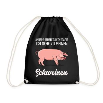 Schweine - Therapie lustiger Spruch - Turnbeutel - Schwarz - Vorne