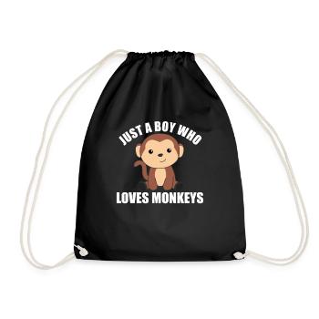 Only a boy who loves monkeys- sweet monkey - Drawstring Bag - black - Front