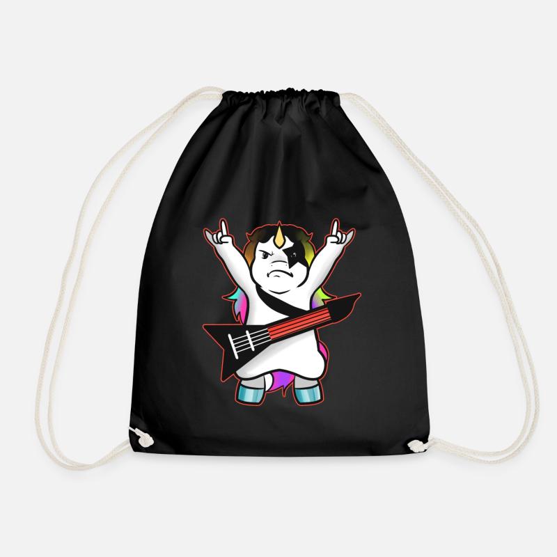 Guitar Playing Black Metal Unicorn - Drawstring Bag - black