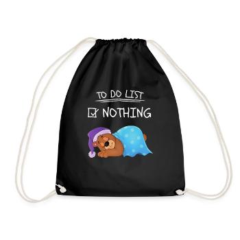 Bear Cute Lazy Animal To Do List - Drawstring Bag - black - Front
