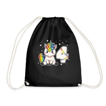 Unicorn 4 Birthday 4 Years Rainbow Girl - Drawstring Bag - black - Front