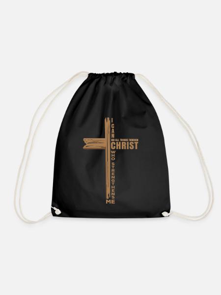 I Can Do All Things Through Christ Religious Cross - Turnbeutel - Schwarz