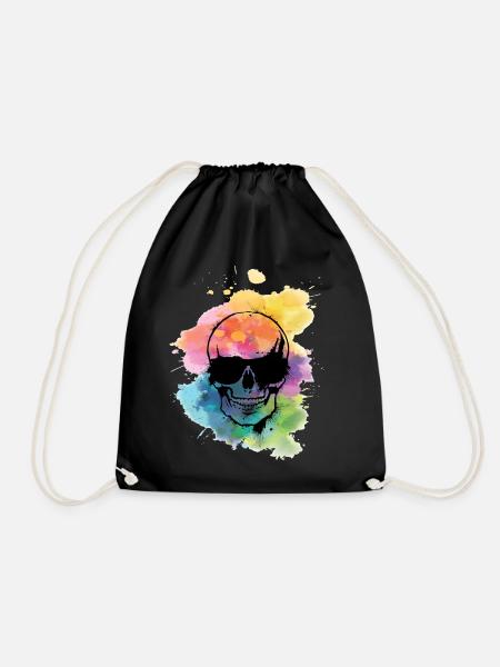 Skull Watercolor Sunglasses Skull Skull - Drawstring Bag - black