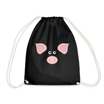Schwein Gesicht Kostüm Geschenk - Turnbeutel - Schwarz - Vorne