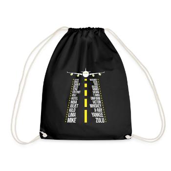 Pilot Airplane Alphabet - Phonetic Alphabet - Drawstring Bag - black - Front
