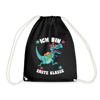 Schulkind Dinosaurier Schulanfang Einschulung Erst - Turnbeutel - Schwarz - Vorne